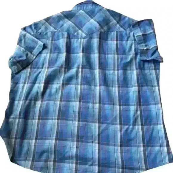 Vintage Wrangler Pearl Snap Western Shirt - Blue Plaid Double Snap Pockets XXL - Picture 2 of 4